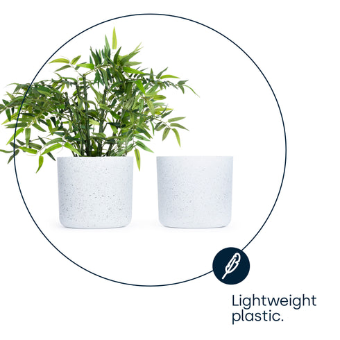 22cm Round Sandstone Plastic Plant Pot White - Set of 2